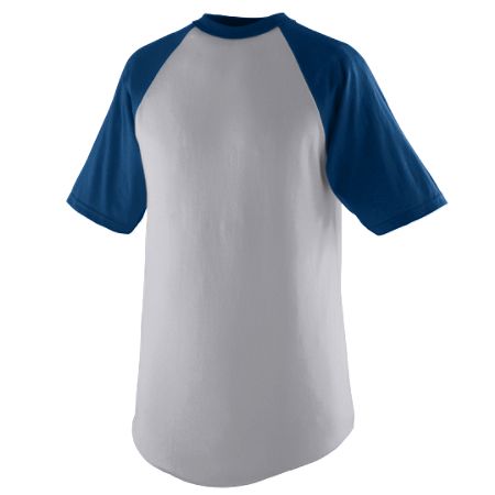 424A Youth Short Sleeve Baseball Jersey, Heather & Navy - Small