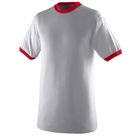 Augusta 710A Ringer T-Shirt - Athletic Heather & Red- Medium