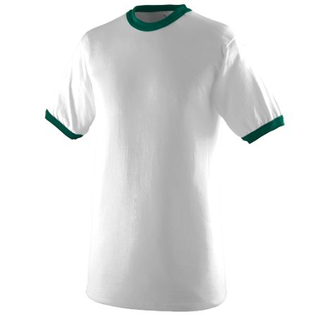 Augusta 710A Ringer T-Shirt- White and Dark Green- Medium