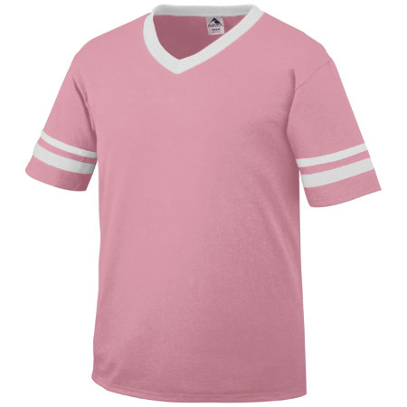 Augusta 360A Adult Sleeve Stripe Jersey - Pink & White- Extra Large