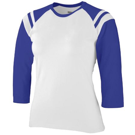 Picture of Augusta 1258A Ladies Junior Fit Cotton & Spandex Legacy Tee- White and Purple- Small