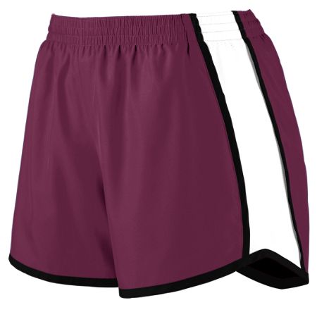 Picture of Augusta 1265A Ladies Junior Fit Pulse Team Short- Maroon- White & Black - Small