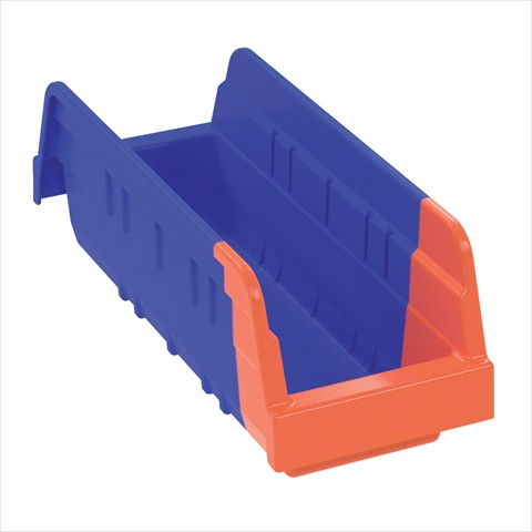 Shelf Storage Bin, Plastic, Blue/Orange, 4 in H, 4 1/4 in W, 11 5/8 in L
