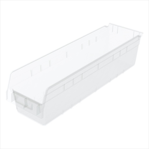 Shelf Storage Bin, Plastic, Clear, 6 in H, 6 5/8 in W, 23 5/8 in L