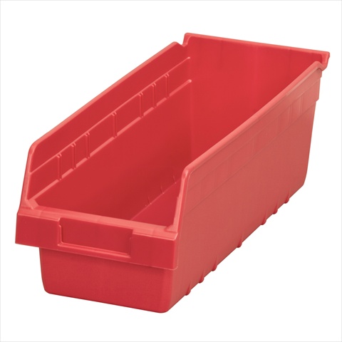 Shelf Storage Bin, Plastic, Red, 6 in H, 6 5/8 in W, 17 7/8 in L