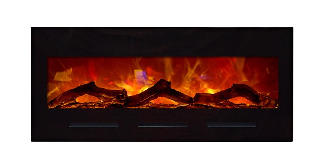 Picture of Amantii WM-BI-28-3421-BLKGLS 28 In. Electric Fireplace With 34 x 21 In. Black Glass Surround