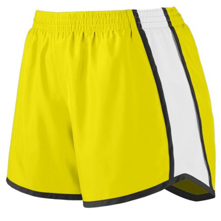 Picture of Augusta 1265A Ladies Junior Fit Pulse Team Short - Power Yellow&#44; White & Black&#44; Small