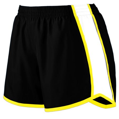 Picture of Augusta 1265A Ladies Junior Fit Pulse Team Short - Black- White & Power Yellow- Large