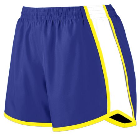 Picture of Augusta 1265A Ladies Junior Fit Pulse Team Short - Purple&#44; White & Power Yellow&#44; Small