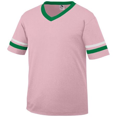 Augusta 360A Adult Sleeve Stripe Jersey- Light Pink- Kelly- White - Extra Large