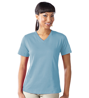 3587 Ladies V-Neck T-Shirt - Light Blue, Extra Large