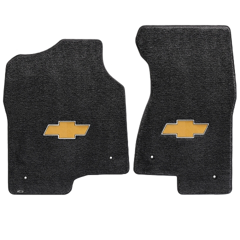 Tahoe 2000-2006 2 Piece Front Ebony Ultimat Gold Bowtie Logo Mat - Ebony