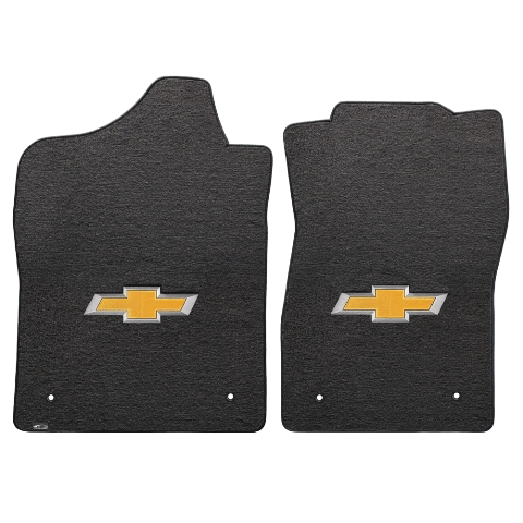 Silverado 2014-2015 Std Cab 2 Piece Front Ebony Velourtex Gold Bowtie Logo Mat