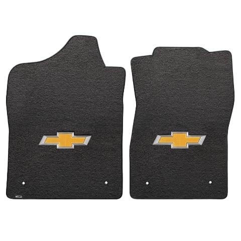 Silverado Std Cab 2007-2013 2 Piece Front Ebony Velourtex Gold Bowtie Logo Mat - Ebony