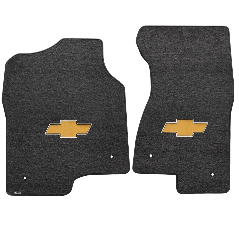 Silverado Extd Cab 1999-2007 2 Piece Front Ebony Velourtex Gold Bowtie Logo Mat
