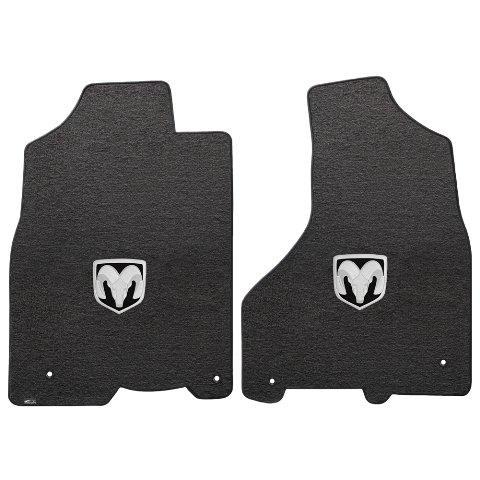 Ram 1500 Crew Pickup 2012-2015 2 Piece Front Ebony Velourtex Silver Ram Logo Mat - Ebony.