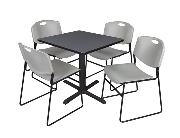 30 In. Square Laminate Table- Grey & Cain Base With 4 Grey Zeng Stack Chairs