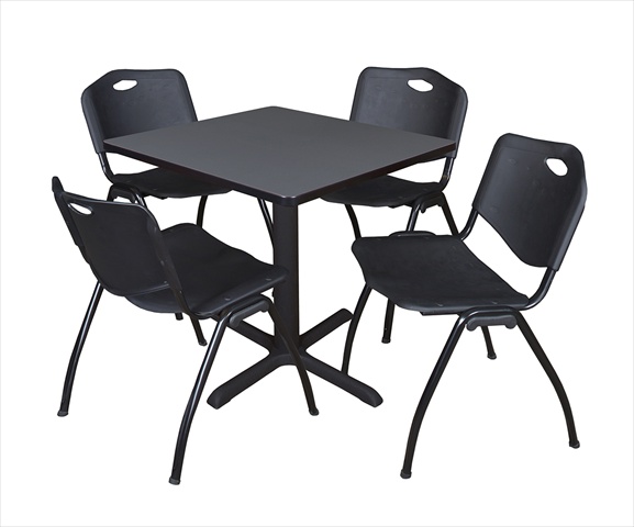 30 In. Square Laminate Table- Grey & Cain Base With 4 Black M Stack Chairs