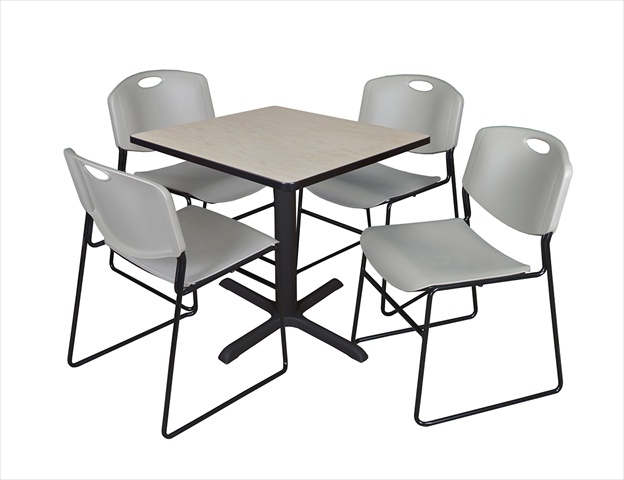 30 In. Square Laminate Table - Maple & Cain Base With 4 Grey Zeng Stack Chairs