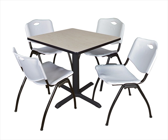 30 In. Square Laminate Table - Maple & Cain Base With 4 Grey M Stack Chairs