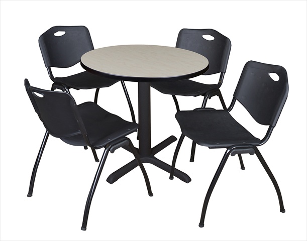 30 In. Round Laminate Table- Maple & Cain Base With 4 Black M Stack Chairs