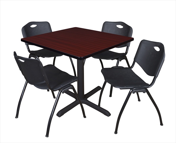 36 In. Square Laminate Table- Mahogany & Cain Base With 4 Black M Stack Chairs -  GSI Homestyles, HO3179368