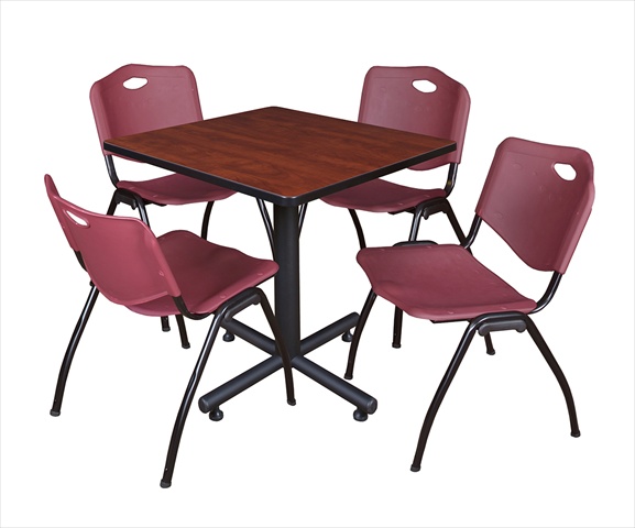 TKB3030CH47BY 30 In. Square Laminate Table, Cherry & Kobe Base With 4 M Stacker Chairs, Burgundy