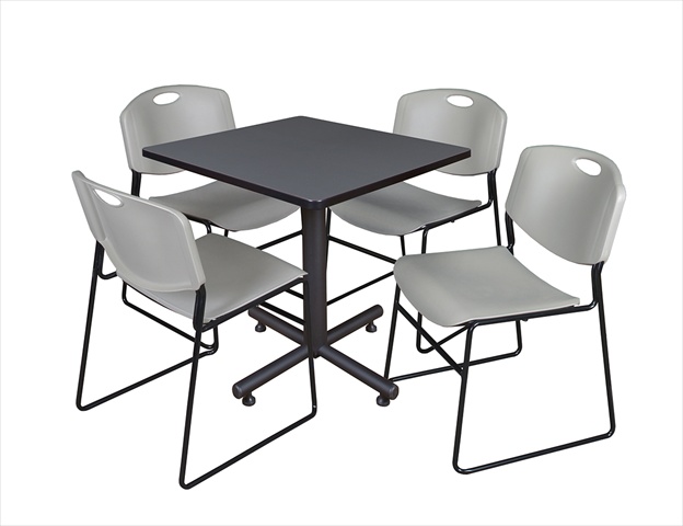 30 In. Square Laminate Table- Grey & Kobe Base With 4 Zeng Stacker Chairs- Grey
