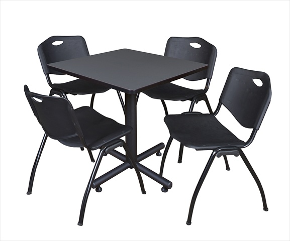 30 In. Square Laminate Table- Grey & Kobe Base With 4 M Stacker Chairs- Black