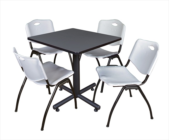 30 In. Square Laminate Table- Grey & Kobe Base With 4 M Stacker Chairs- Grey