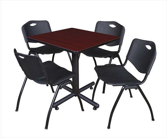 30 In. Square Laminate Table- Mahogany & Kobe Base With 4 M Stacker Chairs- Black
