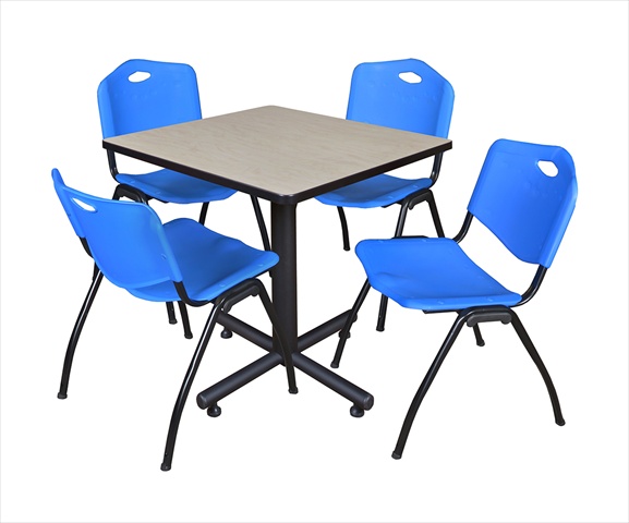30 In. Square Laminate Table - Maple & Kobe Base With 4 M Stacker Chairs - Blue