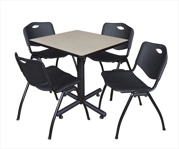 30 In. Square Laminate Table - Maple & Kobe Base With 4 M Stacker Chairs - Black
