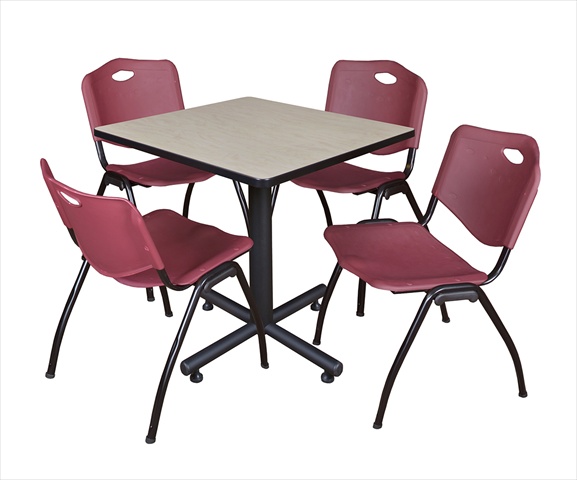 30 In. Square Laminate Table - Maple & Kobe Base With 4 M Stacker Chairs - Burgundy