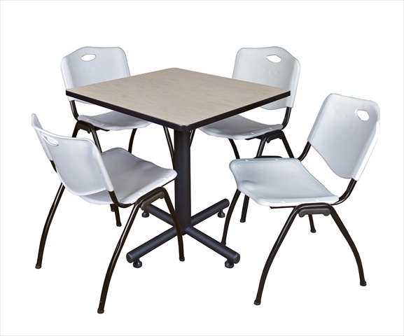 30 In. Square Laminate Table - Maple & Kobe Base With 4 M Stacker Chairs - Grey
