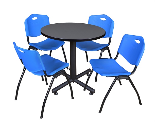30 In. Round Laminate Table- Grey & Kobe Base With 4 M Stacker Chairs- Blue