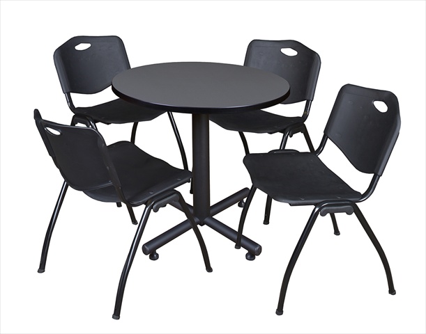 30 In. Round Laminate Table- Grey & Kobe Base With 4 M Stacker Chairs- Black