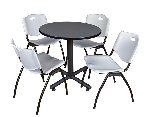 30 In. Round Laminate Table- Grey & Kobe Base With 4 M Stacker Chairs- Grey