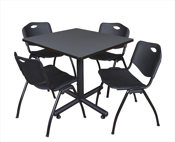 36 In. Square Laminate Table- Grey & Kobe Base With 4 M Stacker Chairs- Black