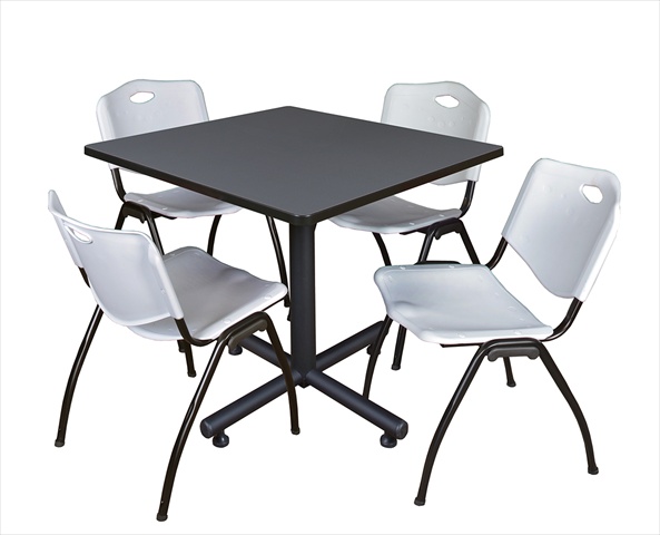 36 In. Square Laminate Table- Grey & Kobe Base With 4 M Stacker Chairs- Grey