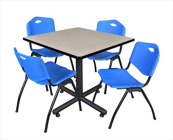 36 In. Square Laminate Table- Maple & Kobe Base With 4 M Stacker Chairs- Blue