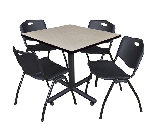 36 In. Square Laminate Table- Maple & Kobe Base With 4 M Stacker Chairs- Black
