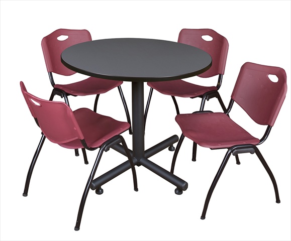 36 In. Round Laminate Table - Grey & Kobe Base With 4 M Stacker Chairs - Burgundy