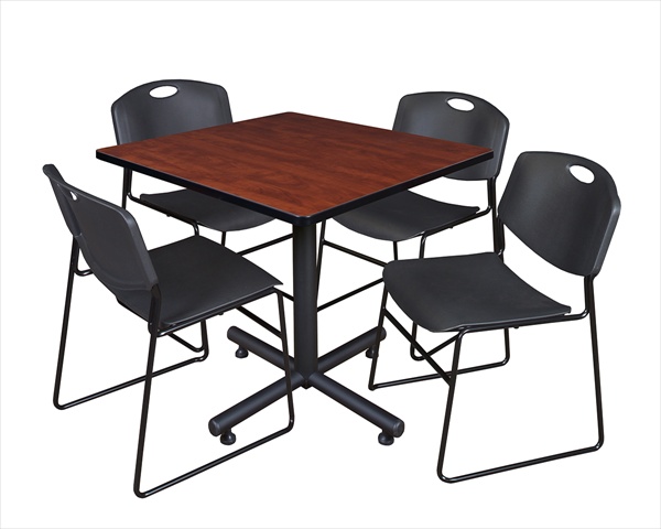 TKB4242CH44BK 42 In. Square Laminate Table, Cherry & Kobe Base With 4 Zeng Stacker Chairs, Black -  Regency