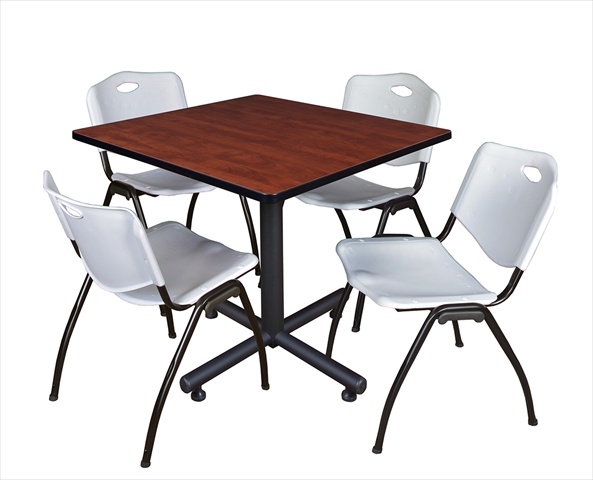 TKB4242CH47GY 42 In. Square Laminate Table, Cherry & Kobe Base With 4 M Stacker Chairs, Grey -  Regency