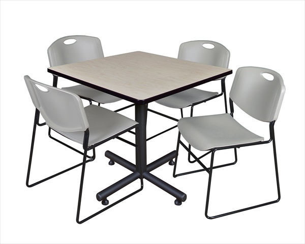 TKB4242PL44GY 42 In. Square Laminate Table, Maple & Kobe Base With 4 Zeng Stacker Chairs, Grey -  Regency