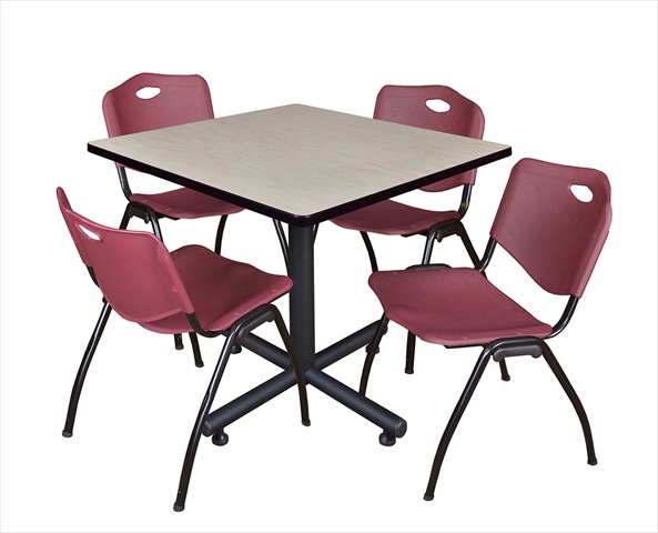 42 In. Square Laminate Table, Maple & Kobe Base With 4 M Stacker Chairs, Burgundy