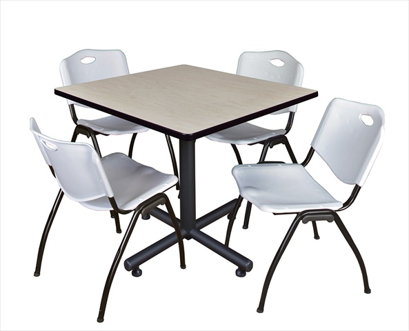 42 In. Square Laminate Table, Maple & Kobe Base With 4 M Stacker Chairs, Grey