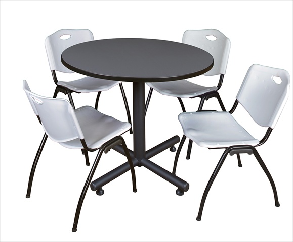 42 In. Round Laminate Table- Grey & Kobe Base With 4 M Stacker Chairs- Grey