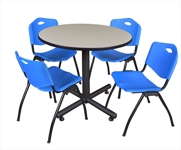42 In. Round Laminate Table- Maple & Kobe Base With 4 M Stacker Chairs- Blue